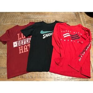Lot of 3 boys t-shirts Size Medium Stay at home outside play Some flaws stains